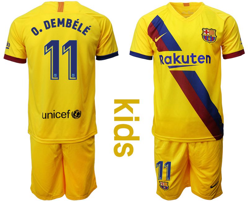 Youth 2019-2020 club Barcelona away #11 yellow Soccer Jerseys
